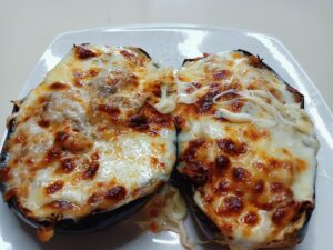 berenjena rellena en freidora de aire